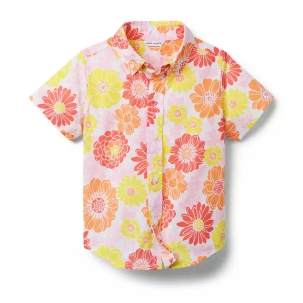 Brand New Janie & Jack Boys Button Down Floral Hawaiian Shirt, Size 6, NWT - Picture 1 of 3